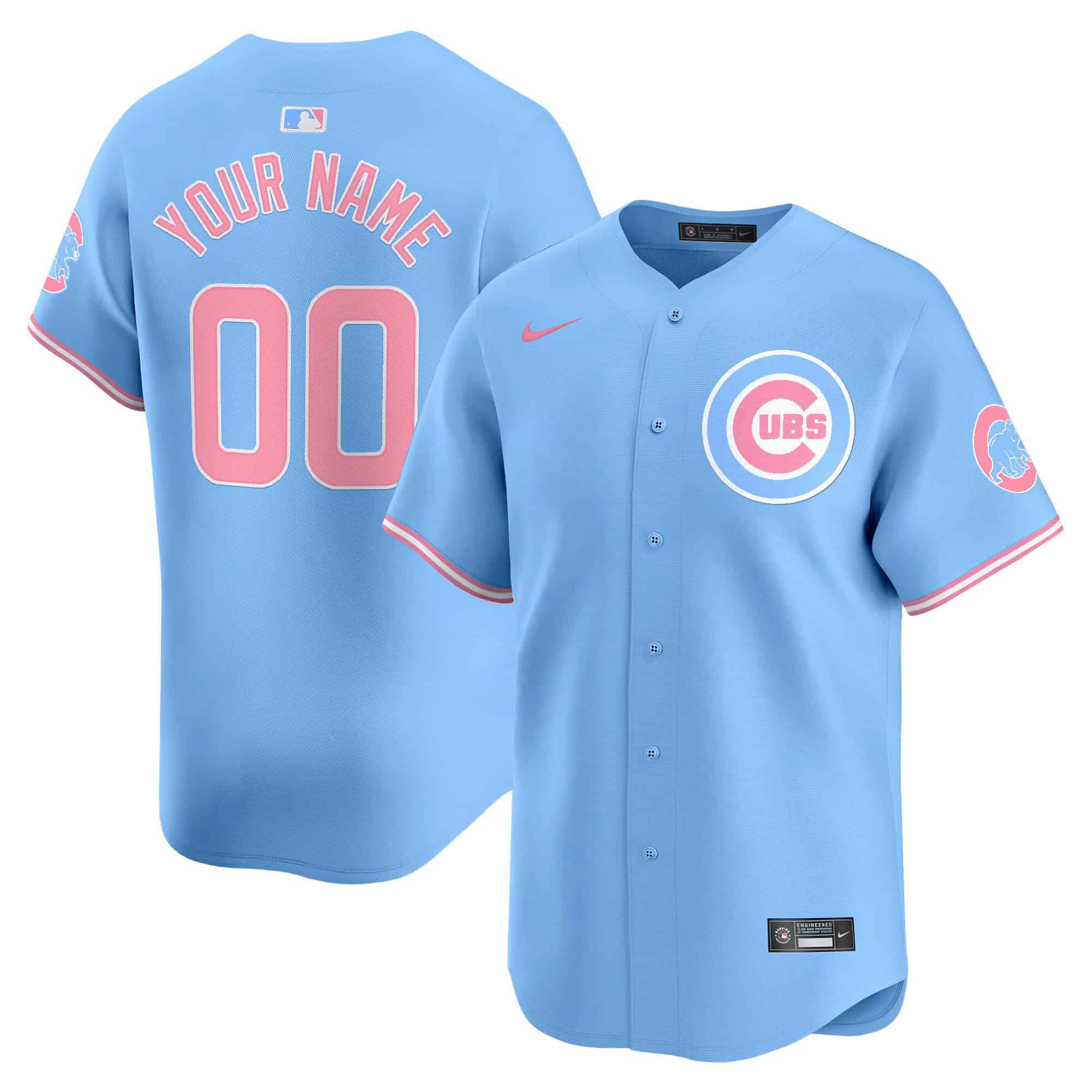 Men Chicago Cubs Bubblegum Blue 2024 Nike Vapor Premier Limited Custom MLB Jersey